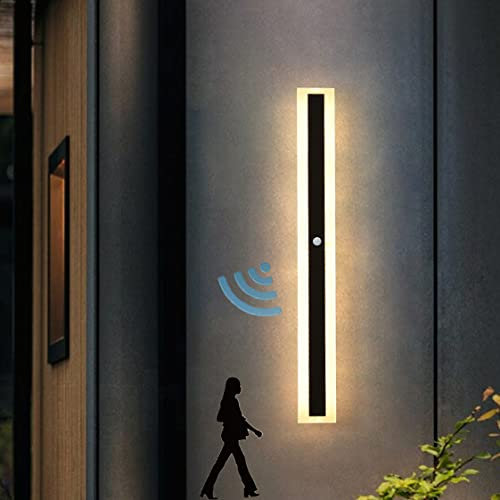 HMAKGG LED Wandlampe mit Bewegungsmelder Außen/Innen, Ip65 Wasserdicht Außenwandleuchte Schwarz, Lange Wandleuchte für Villa, Gärten, Terrassen, Anthrazit, Warmweiß,48W/150CM