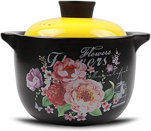 Terrakotta Kochtopf Suppe Auflaufblumenmuster Keramik Bedeckte Auflaufschale Mit Deckel, Heiatsistantem Ton -Topf Erdbecher Bibimbap Stockpot Gesunde Kochgeschirr (Size : 4.8L)