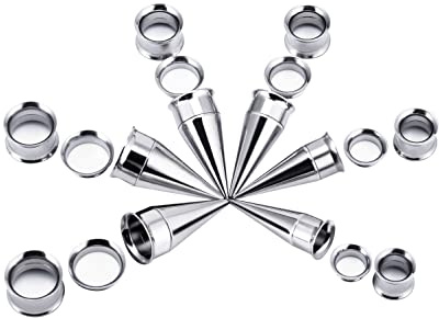 TBOSEN Öronmätare stretching kit rostfritt stål dubbel utsvängning legering avsmalningar 2 i 1 plugg set öljett 14G-00G 36 delar, 11-16mm, 17-20mm, Metall, Sandsten