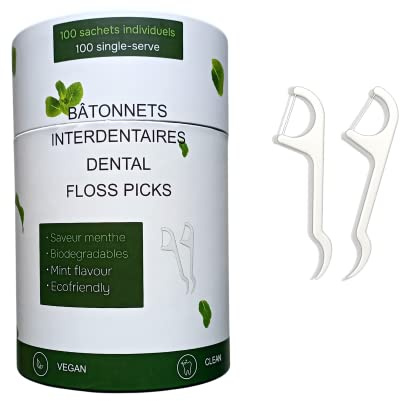 N.A Fili Dentali 100 PCS Confezionati Singolarmente, 2IN1 Filo Dentale Bastoncino Monouso Mentolo e stuzzicadenti- Per La Pulizia Dei Denti Gusto Menta, Flossers, Cura Orale, Riciclabili