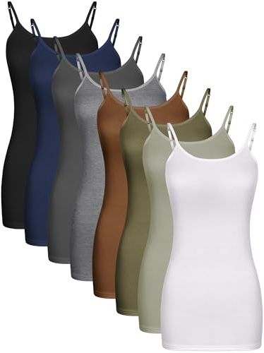 Geyoga 8er-Pack Lange Tanktops für Damen, Lange Camisoles, Workout-Tops, verstellbare Spaghettiträger, Damen-Unterhemden, Wie abgebildet., Groß