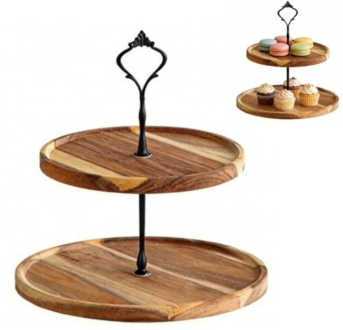 Cyrank Cake Display Stand, 2/3 Tier Cupcake Stand Wood Cupcake Tower Round Serving Display Farmhouse Cupcake Display Tiered Tray for Cupcakes Tea Party,20x20x25cm/7.9x7.9x9.8in(01)