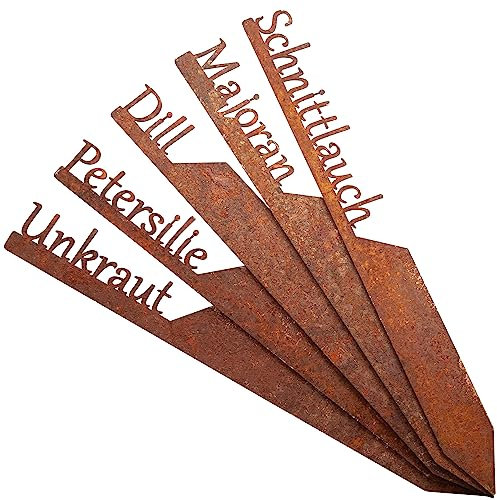 EXTRAVAGANT® Set di spine per erbe aromatiche Heimaterb, decorazione da giardino, decorazione da giardino, in metallo, acciaio ruggine, resistente alle intemperie, per aiuole da giardino