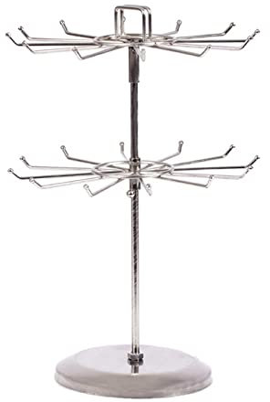 Plcnn 2-stufiger Drehbarer Schmuckständer, Schmuckbaum-Organizer, Drehbarer Halsketten-Armband-Organizer aus Metall mit 24 Haken, Drehbarer Halskettenhalter für Halsketten, Armbänder, Ohrringe(#1)