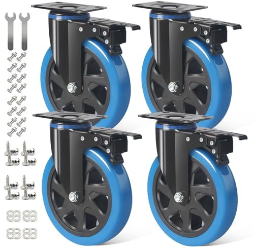 RRIUTO Lenkrollen 150MM mit Bremse Schwerlastrollen inkl. Montagezubehör Transportrollen 360° Drehung bis 1000KG, Möbelrollen Lenkrollen für Möbel, Industrierollen mit Platte für Trolley, Tisch