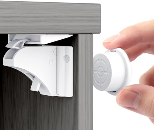 Kimsky Kindersicherung Schrank und Schubladen Magnet 12 Schlösser mit 3 Schlüssel, Unsichtbare Magnetisches Schrankschloss, schubladensicherung für Baby und Kinder, Ohne Bohren und Schrauben, Weiß