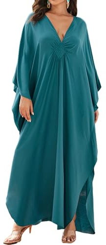 Bsubseach Kaftan-klänning för kvinnor plus storlek baddräkt tryck kaftan strand cover up klänning, Påfågel grön, En Storlek