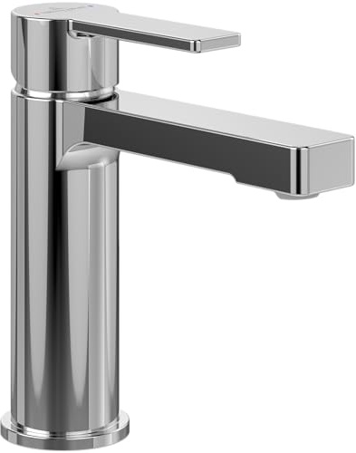 Villeroy & Boch Architectura Waschbecken ohne Ablaufgarnitur, Badezimmer mit Keramikkartusche, wassersparendes Waschbecken, Auslaufhöhe 111 mm, quadratisch, Chrom