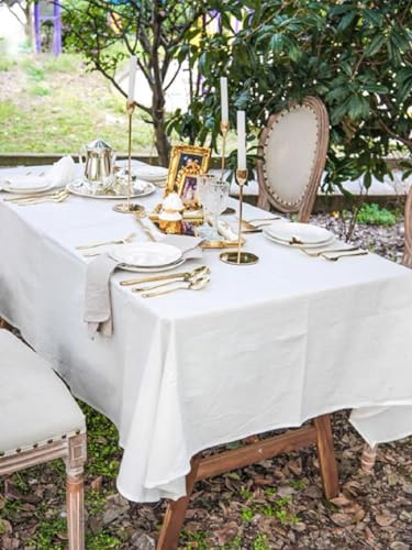 BUYSK Cremefarbene Tischdecke, 100% Baumwolle, Tischdecke für Festival, Picknick, Hochzeit, Party und DIY-Färbeprojekte, maschinenwaschbar (140 x 250CM)