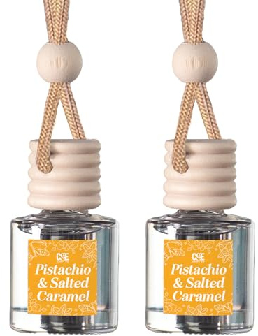 C&E Craft Co Hanging Car Air Freshener Diffuser 2 Pack, Long Lasting Fragrance Oil Car Freshener, Glass Bottle Auto Air Freshener, Made in USA (Pistachio & Salted Caramel)