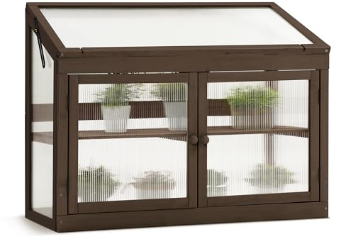 MCombo 2-Tier Wooden Cold Frame Garden Greenhouse Raised Flower Planter Shelf Bed Protection 6057-0160 (Brown)