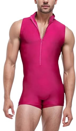 RUMAOZIA Tuta da uomo con colletto alto, chiusura lampo, per sport, fitness, body da palestra, body da bagno, biancheria intima, in neoprene, da uomo, senza maniche