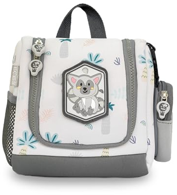 Kulturbeutel Kinder zum Aufhängen mit Medi-Tasche – Sunbeam Adventure | Externe Medi-Tasche für schnellen Erste-Hilfe-Zugriff, Namensschild gegen Verwechslung, anpassbare Tier-Patches