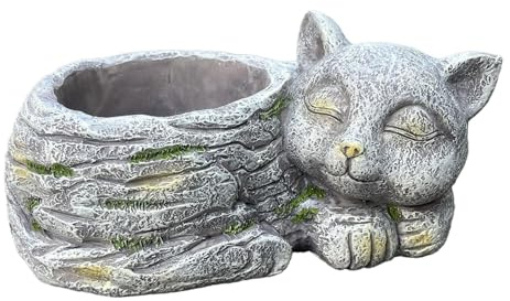 KERALI Pflanzgefäß für Gartenkatze, bunte schlafende Katze, Harz-Töpfe für Pflanzen, wasserdichter Übertopf für den Außenbereich, lustiger Tier-Pflanztopf für Garten, wetterfester Harz-Pflanztopf für