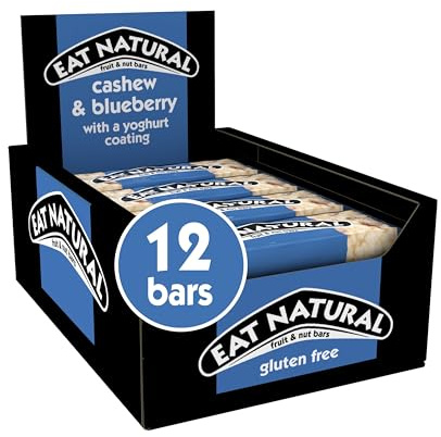 Eat Natural Cashew & Blueberry Bars with Yoghurt Coating, 12 x 40g | Gluten Free Fruit & Nut Snacks, High Fibre, Breakfast & Lunchbox Treats, Bulk Multipack, Delicious On-the-Go Snack Bars