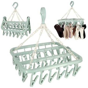 Przydasie Faltbarer Wäscheständer Kunststoff Mint 32.5cm | Hygienisch, feuchtigkeitsresistent, klappbar, für Reisen, Hakenaufhängung, frische Farbe, sicherer Halt