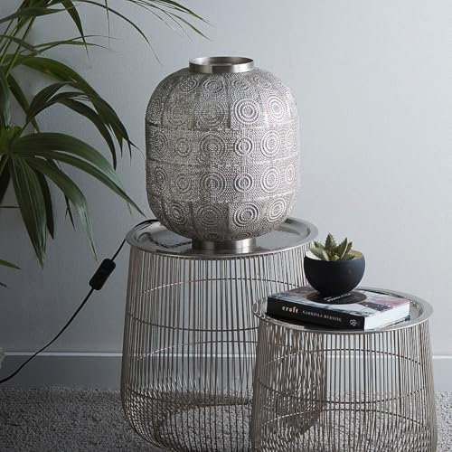 K LIVING Geometric Pattern Moroccan Design Table Lamp | Satin Nickel Basket-Like Contemporary Lighting Solution for Modern Homes | Table Light for Any Room in The Home