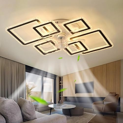 Dceinz Smart Ceiling Fan Light Silent LED Dimmable Ceiling Fan with Light and Remote Control Reversible DC App Fan Lights Ceiling 6 Speed Bedroom Large Modern for Living Room, Kitchen, White