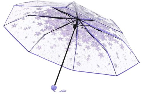 Kirschblüten-Regenschirm, transparenter Regenschirm für Mädchen – transparenter Regenschirm für Mädchen mit Kirschblüten-Motiv, transparenter Regenschirm für Kinder, transparenter Regenschirm