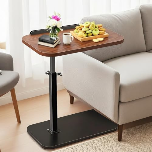 Bohodiy C-Tisch-Beistelltisch höhenverstellbar Laptop-Tisch für Couch, Bett, Leseecke C-förmiger Beistelltisch für Couch 360° drehbarer TV-Tablett Couchtische, die darunter gleiten (Walnut)