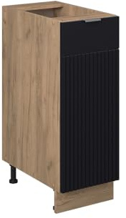 Vicco Apothekerschrank Fame-Line, Schwarz gestreift, 30 cm | MDF-Front · Ohne Arbeitsplatte · Höhenverstellbare Füße · Metallgriffe · Metall-Vollauszüge
