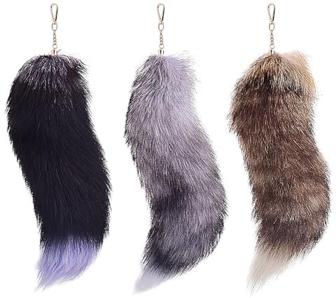 Asudaro Extra Groß Fuchsschwanz Anhänger - 40cm Weiches Fell, Keychain mit Schlüsselring, flaumig und dicht, für Damentaschen und Auto-Schlüsselketten