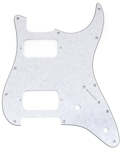 Musiclily Pro 11 Fori Battipenna ST Chitarra HH Pickguard con Configurazione Angolo Rotondo 2 Humbucker Scoperto 2 Potenziometro per Chitarra Elettrica tipo Fender Squier Strat, 4 strati White Pearl