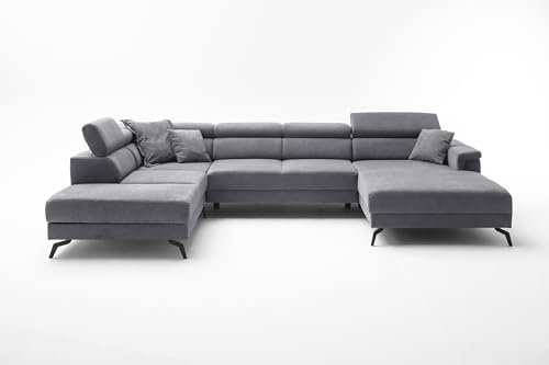 möbelando Wohnlandschaft >Silvie< in grau, mit elektrischer Sitztiefenverstellung, Kopfteilverstellung, Nosagunterfederung und Bonellfederkern, inkl. 3 Zierkissen, 360 x 80-96 x 239 cm (BxHxT)