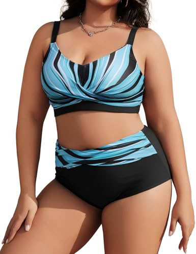 Tuopuda Dam Dräkt Två Stycken Plus Storlek Push Up Vadderad BH Badkläder Bikini Hav Strand Kurvig Pool Badkläder Justerbar M-4XL, Ljusblå, M