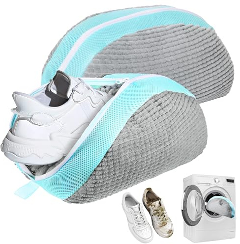 Schuhwaschbeutel Waschmaschine 2 Stück, Schuhsack Schuhbeutel Schuh Waschbeutel für Waschmaschine, Anti-Verformung Mit Reißverschluss Schuhe Wäschesack,Netzschuhe Wäschesack für Sneaker(Sektor-Grau)