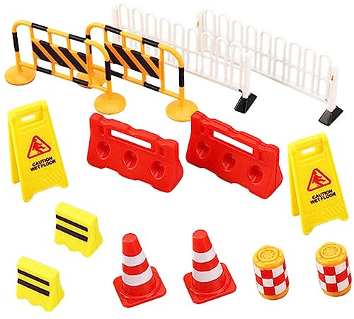 BRIGHTFUFU Miniatur Verkehrsbarrikaden Und Baustellen Straßenschilder 14 Stück Für Kinderzimmerdekoration Und Pädagogisches Spielen
