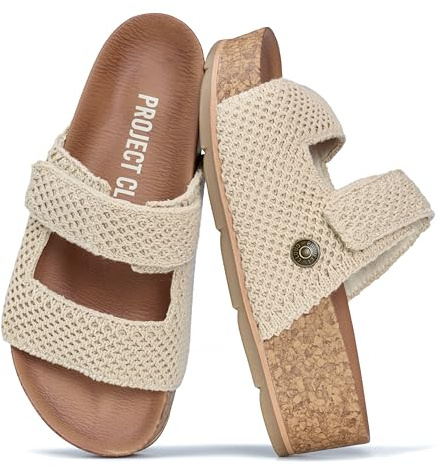 Project Cloud 100% Genuine Leather Platform Sandals Women Footwear-Beach Essentials Summer Wedges with Plush and Soft Insole-Non Slip&Lightweight Wedge Sandals For Women 2026 (Prime,NATCRO,8.5)