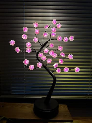 Cherry Blossom Tree Lamp Bonsai Tree 20 DIY Artificial Cherry Blossom LED Fairy Lights, Warm White Night Lights for Living Room Bedroom Christmas Decor