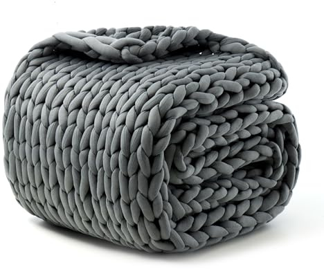 Goodhipi Hand-Knit Weighted Blanket for Adults, Chunky Knit Blanket,Gifts for Mothers Day Mom Birthday Gifts,Cooling,Breathable,Sustainable,Machine Washable,Organic Cotton(Dark Grey,40*60,8lb)