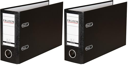 Original Falken PP-Color Kunststoff-Ordner Sonderformat. Made in Germany. 8 cm breit DIN A5 quer mit Wechselfenster schwarz Kontoauszug Ringordner Aktenordner Briefordner Büroordner (Packung mit 2)