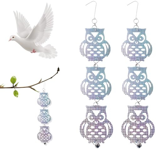 QIUMING Répulsif Oiseaux Suspendus Répulsif Oiseaux Exterieur Répulsif Oiseaux Chouette avec la Cloche pour Jardin Balcon repousser Les Oiseaux, protéger Les Plantes Arbres fruitiers (Hibou)
