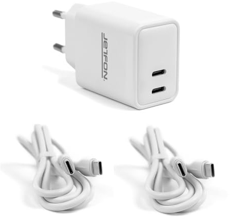 Jetfon Chargeur Double USB-C 10W + 2 Câbles Type-C 1m | Multi-protection intégrée