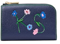 kate spade new york Women's in The Garden Embossed Pebbled Leather Wallet, Parisian Navy Compact, One Size