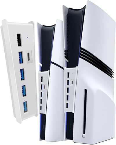 Joso 6 Port USB Hub für PS5 Pro/Slim, USB High-Speed Expansion Hub Ladegerät Splitter Kompatibel mit PlayStation 5 Slim/PS5 Pro, Extender Adapter 4 USB + 1 USB Ladeanschluss + 1 Typ C Port