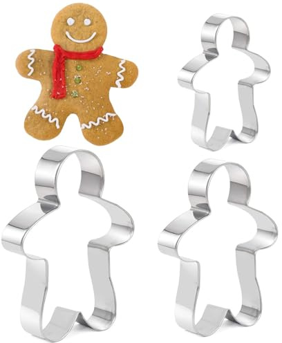 Formine per biscotti a forma di omino di pan di zenzero, 3 pezzi, in acciaio inox, 12,5 cm, 10 cm e 8 cm, 3 pezzi, varie misure