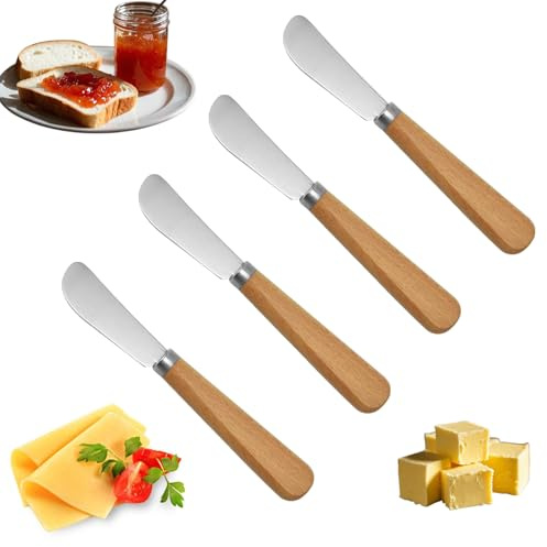 Qinuseaks 4 Pcs Butter Knife Professional Butter Cutter Spreader with Wooden Handles, Stainless Steel Cheese Knife for Kitchen(6.7 Inches)