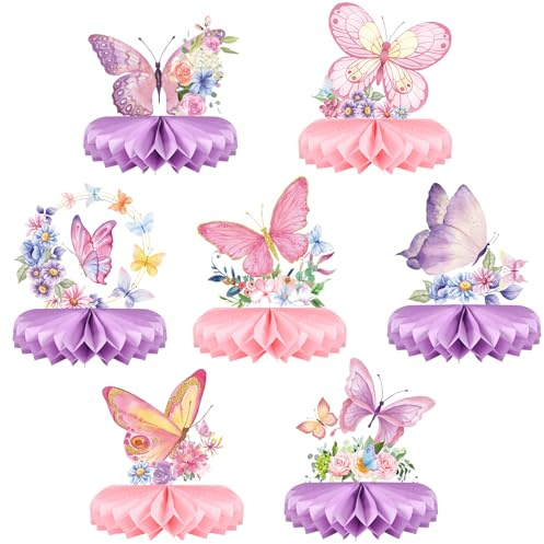 Torytoe Tischdekoration aus Bienenwaben, 7-teilig, Schmetterling, Mittelstück, Geburtstag, Honeycomb, Tischdekoration, Wabenmuster, Party, Geschenk (Schmetterling)