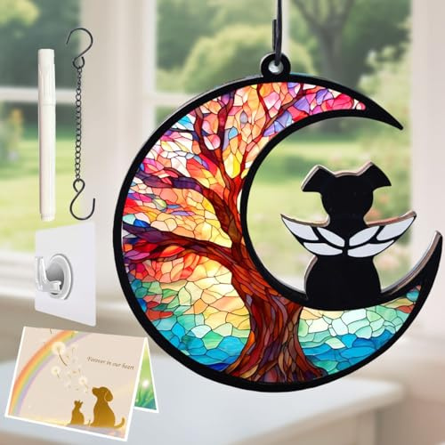Agoumlux Dog Angel Memorial Suncatcher with Rainbow Bridge Poem Card, Pet Sympathy Gifts for Loss of Dog, Life tree