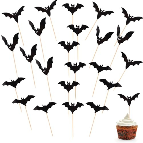 24stk Cupcake Topper Fledermaus, Premium Fledermaus Cupcake Aufsätze Lustige Geburtstagskuchen Party Dekorationen für Babyparty Halloween Party Dekor