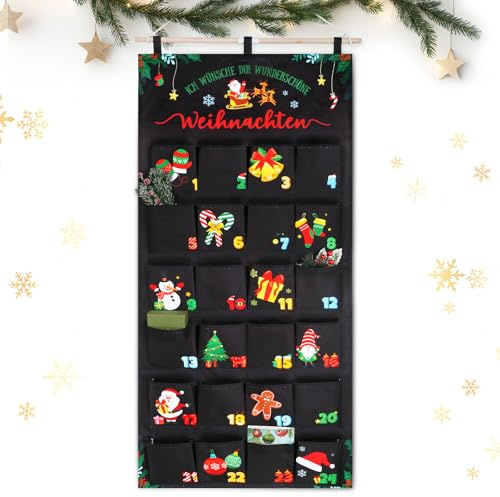 BOFUNX Adventskalender 2025 als Wandkalender zum Befüllen mit 24 Stoffbeutel Weihnachtskalender zum Aufhängen Wand Tür Weihnachten Kinder Countdown Wandkalender zum Basteln für Weihnachten