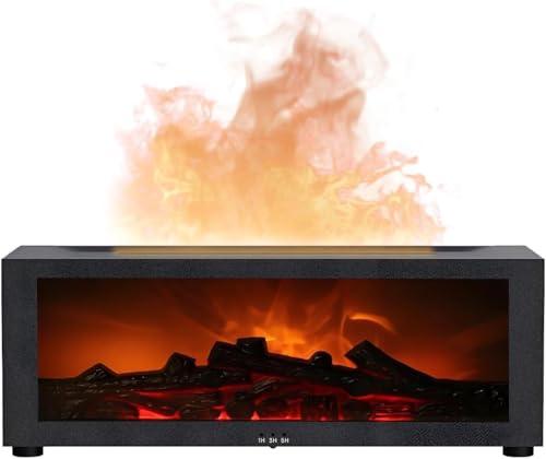 QUMOX Diffuseur d'arômes Flame Fireplace – Humidificateur ultrasonique 150 ml avec lumières LED 7 couleurs, diffuseur d'huiles essentielles, télécommande, arrêt automatique programmé, protection contr