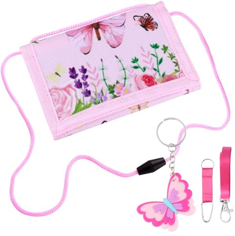 Tahbarshi Cartera para Niños Monedero con Llavero para Niños Cartera con Cordón Bolsas Monedas Viaje para Niñas (Schmetterling)