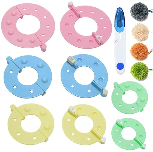 8 PCS Pom Pom Maker Kit, 4 Sizes Yarn Fluff Ball Makers with Small Scissors, Durable Craft Tools for Knitting, DIY Decorations, Hat and Doll Accessories, Easy to Use Wool Ball Weaver