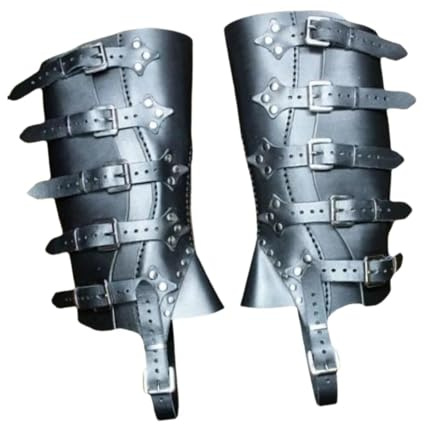 YIUPEDRFG Steampunk Stiefelstulpen, entworfen für mittelalterliche Rollenspiele, bieten eine verstellbare Passform und sind aus strapazierfähigem PU Leder gefertigt. Diese Beinschützer/Gamaschen sind