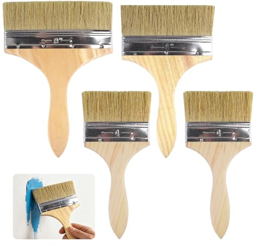 Lasyrpensel set om 4 stycken, platt pensel med trähandtag, 100 mm/125 mm/150 mm bred, lackeringspensel för lack och glasyrer